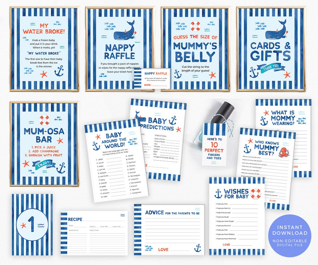 Nautical Baby Shower Pack PRINTABLE, Under the Sea Baby Shower Games ...
