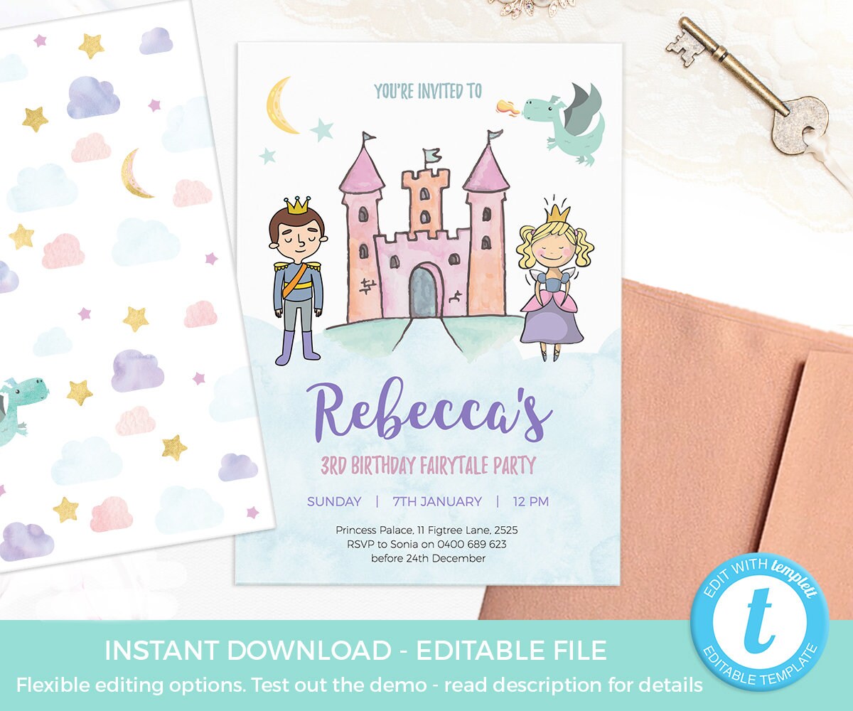 Princess invitations EDITABLE Prince Princess party | Etsy