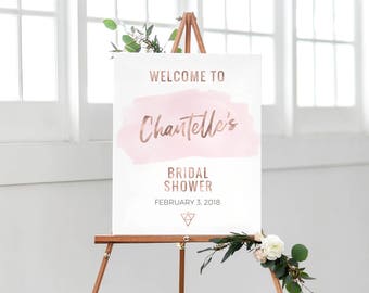Watercolour hens party welcome sign PRINTABLE Pink Bridal shower welcome sign, Rose gold bachelorette party sign, Bridal shower party decor