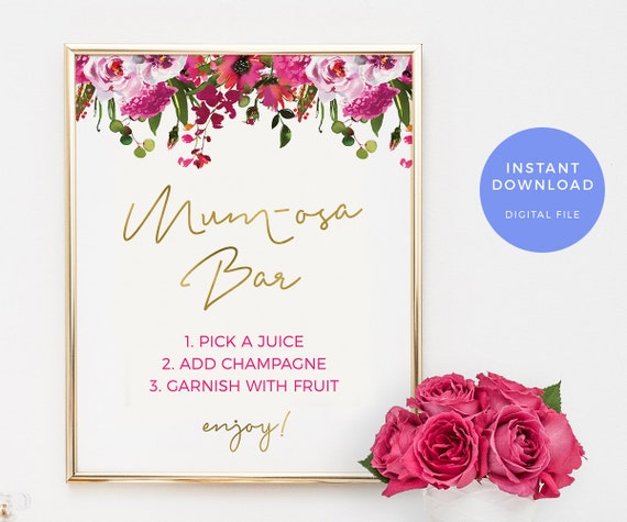 Mumosa sign PRINTABLE. Bright pink Momosa Baby shower sign | Etsy