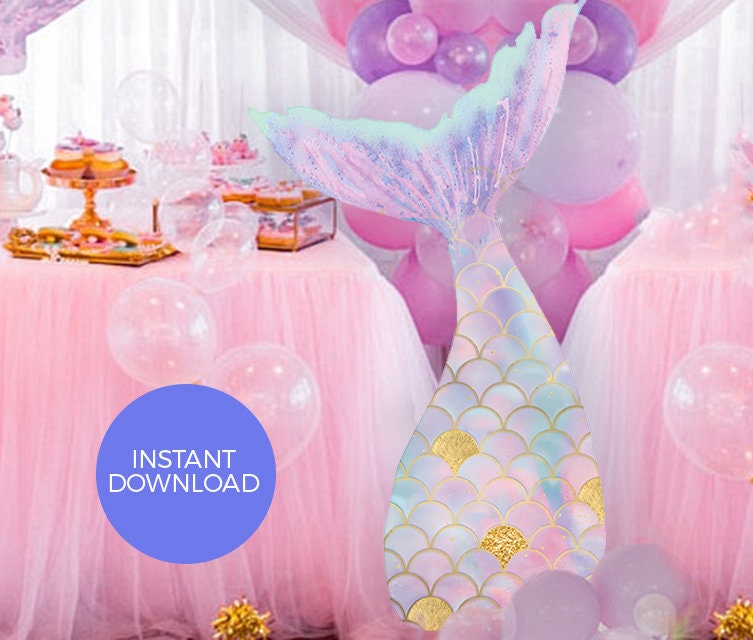 Large Mermaid tail Party decoration PRINTABLE, Mermaid cutout, Mermaid tail cardboard cut out, Mermaid standee party prop instant pool party