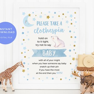 Don't say baby sign PRINTABLE, Boy Baby shower games, Blue stars Don't say baby game INSTANT Download Baby shower decor pdf twinkle twinkle image 1