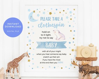 Don't Say Baby Zeichen DRUCKBARE, Junge Baby-Dusche-Spiele, blaue Sterne Don't Say Baby Spiel INSTANT Download Baby-Dusche-Dekor pdf Twinkle Twinkle