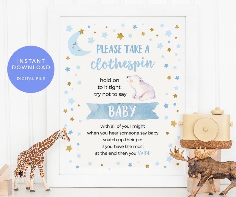 Don't say baby sign PRINTABLE, Boy Baby shower games, Blue stars Don't say baby game INSTANT Download Baby shower decor pdf twinkle twinkle image 1