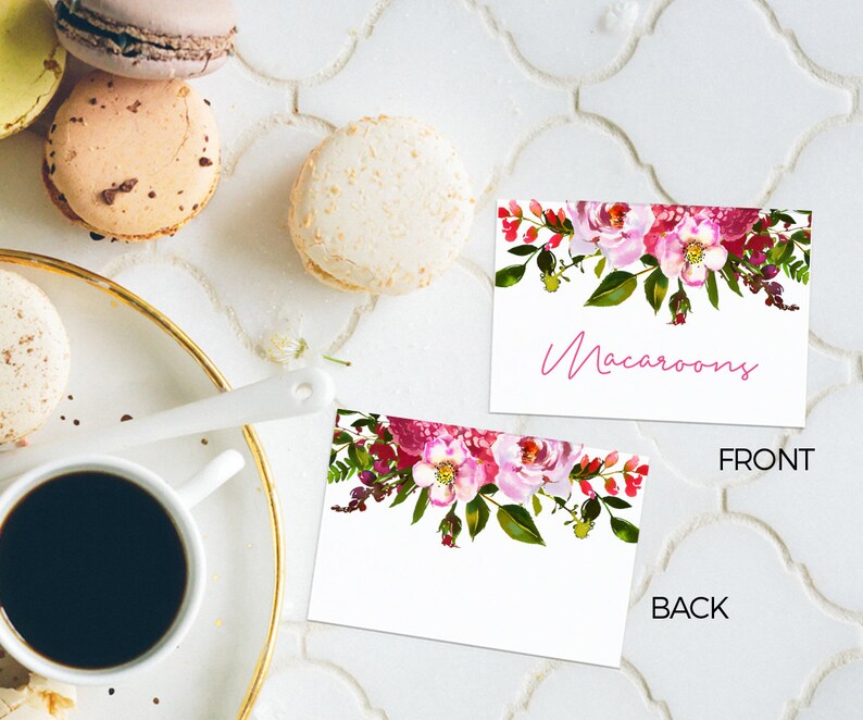 Bright Pink Floral Food Labels Editable Place Cards - Etsy