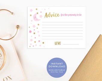 Pink Advice for the parents INSTANT DOWNLOAD, Stars Advice cards, Moon Advice for mom cards, Mum advice game, Baby Shower game printable