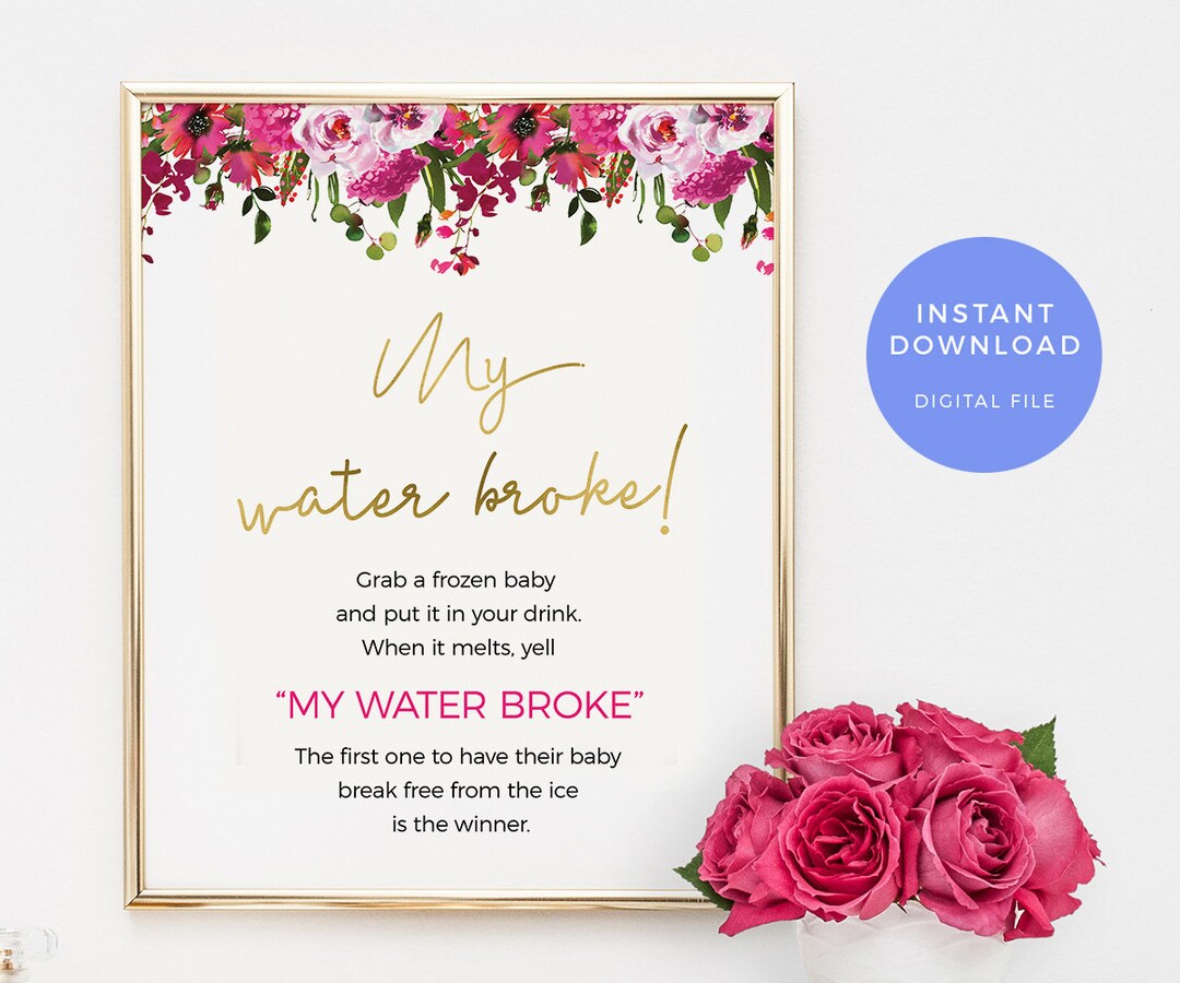 My Water Broke Game PRINTABLE Pink Red Baby Shower Games - Etsy