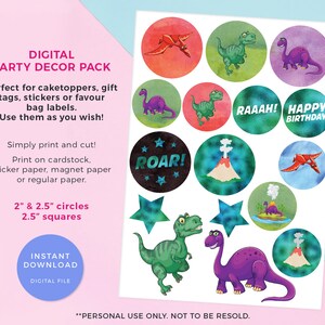 Dinosaur cupcake toppers, Dinosaur labels, Printable dinosaur party labels, Dinosaur cake topper, birthday labels Dinosaur favour bag labels image 2