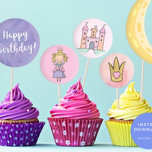 PRINTABLE favour bag labels, PRINTABLE cake toppers, Princess party bag labels, Princess photo props Fairytale cake toppers Fairytale labels image 1