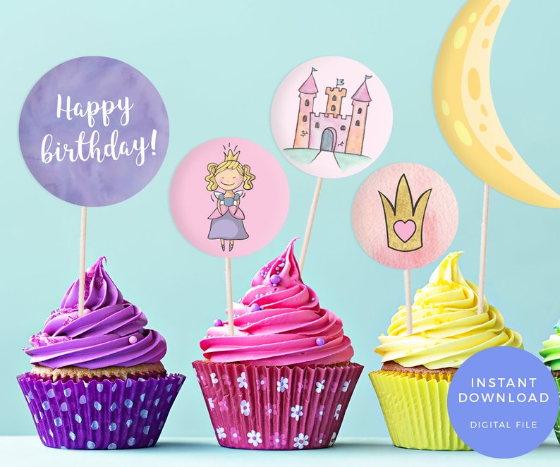 PRINTABLE favour bag labels, PRINTABLE cake toppers, Princess party bag labels, Princess photo props Fairytale cake toppers Fairytale labels image 1