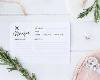 Simple Recipe card, Printable. Kitchen tea recipe card, Instant download, Bridal Shower Recipe Card DIY recipe card A6 4x6" 5x7" black white