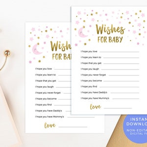 Twinkle Twinkle Wishes for baby game INSTANT download, Pink Baby Shower Game PRINTABLE, Stars Baby Shower decor, Baby sprinkle wishes card image 1