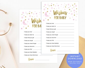 Twinkle Twinkle Wishes for baby game INSTANT download, Pink Baby Shower Game PRINTABLE, Stars Baby Shower decor, Baby sprinkle wishes card