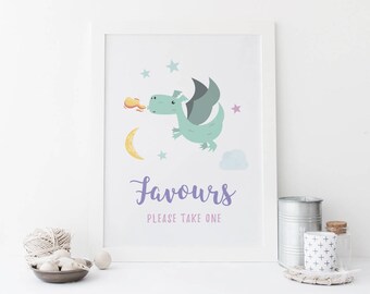 Dragon favours sign, Fairytale favours sign, Printable favours sign Dragon party favours sign Boy birthday favours sign Kid party favor sign