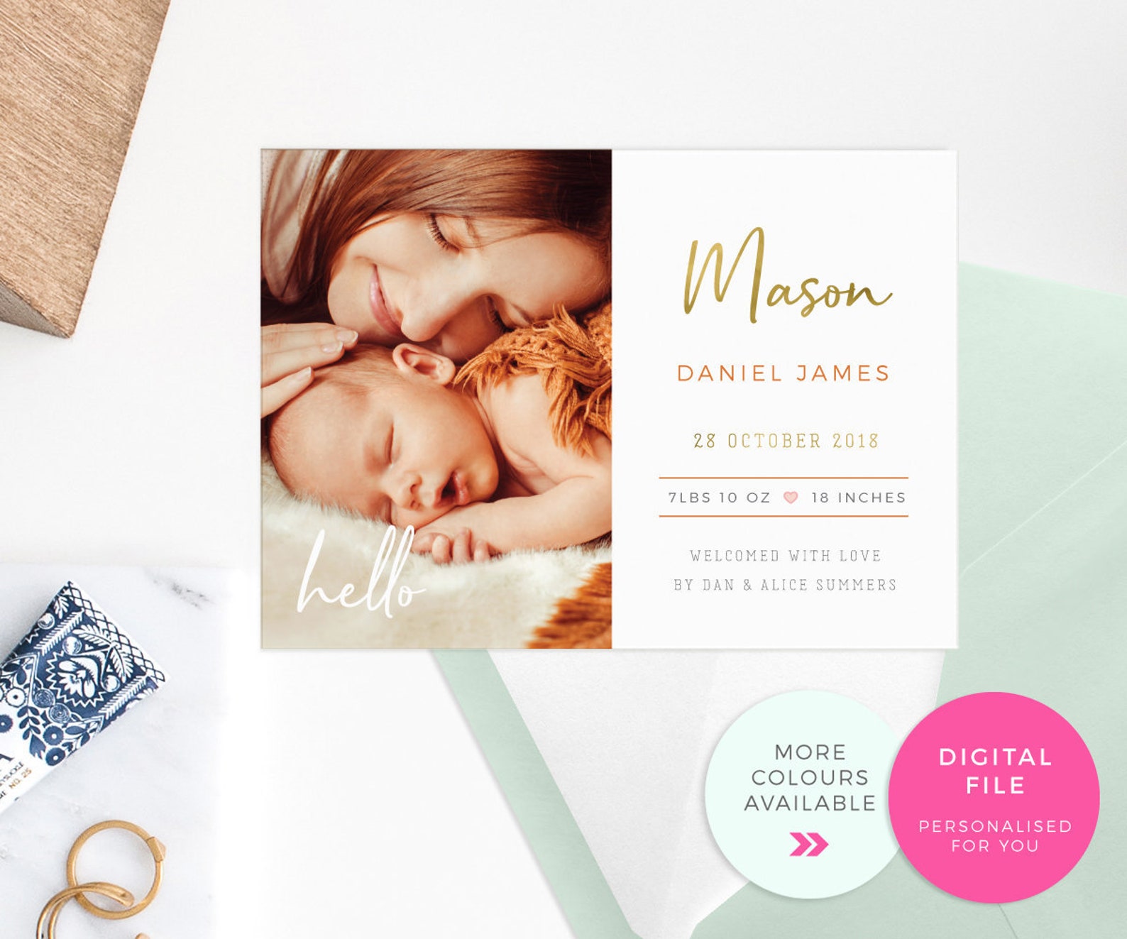 Junge Geburt Ankündigung Karte druckbare junge Baby | Etsy