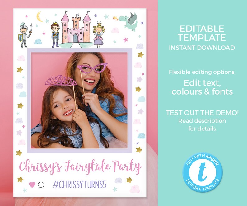 Princess Time Capsule, EDITABLE TEMPLATE Fairytale Time Capsule, Printable Princess Time Capsule Sign 1st birthday, Time capsule cards image 7