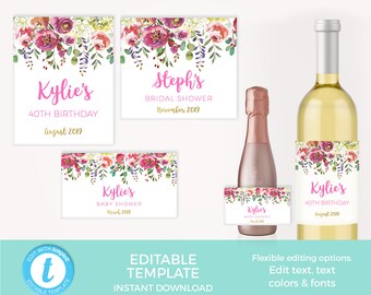 Mini Champagne Labels EDITABLE Template 3 SIZES. Printable | Etsy