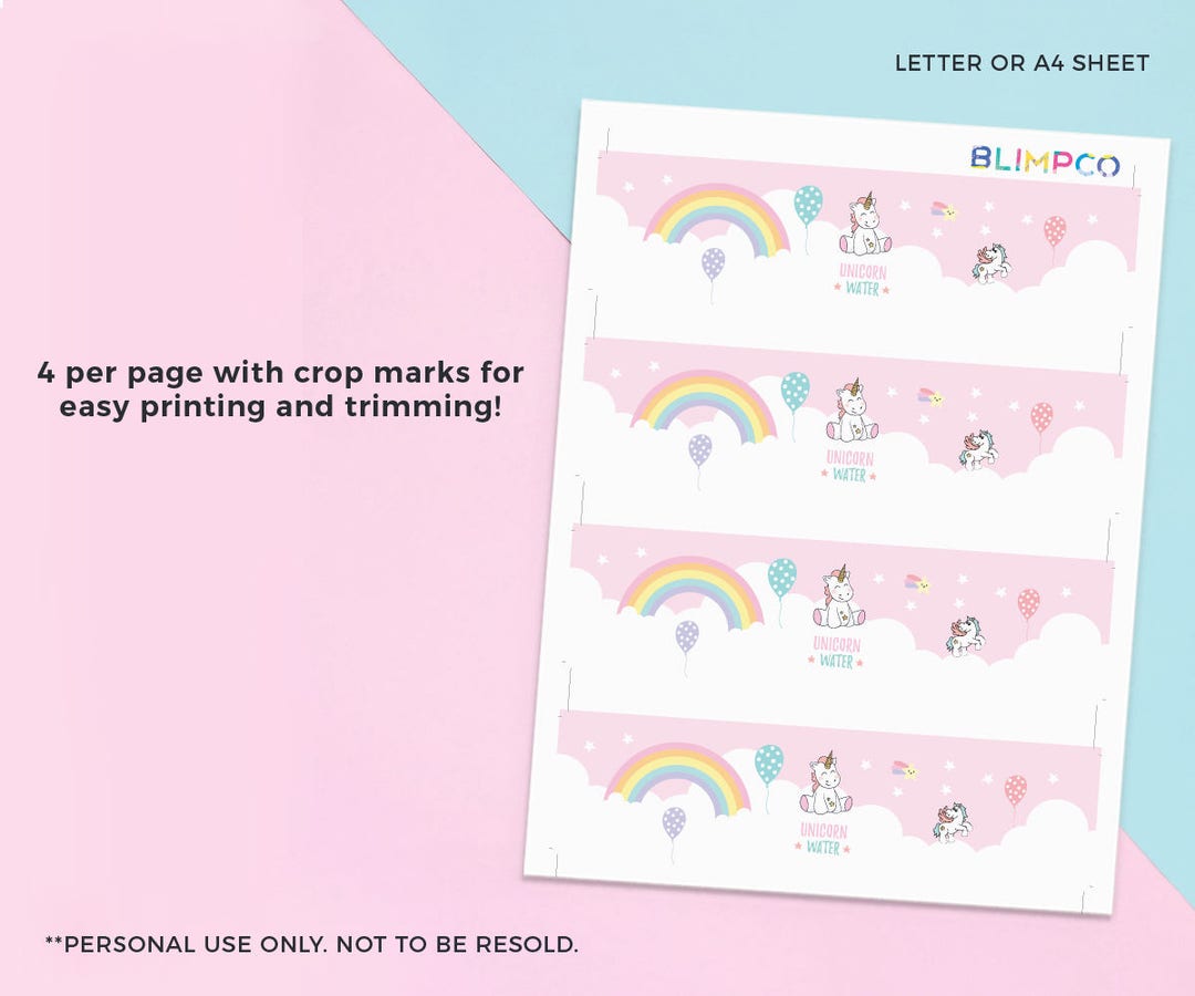 Printable Unicorn Water Labels, Instant Download, Unicorn Party Labels ...