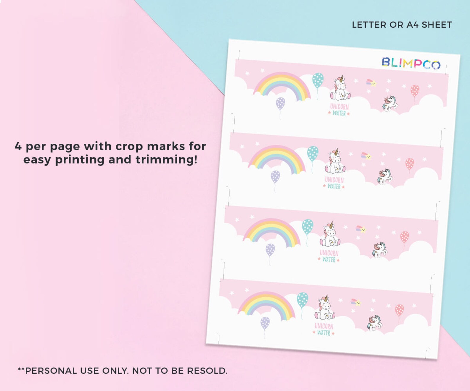 Printable Unicorn Water Labels Instant Download Unicorn - Etsy
