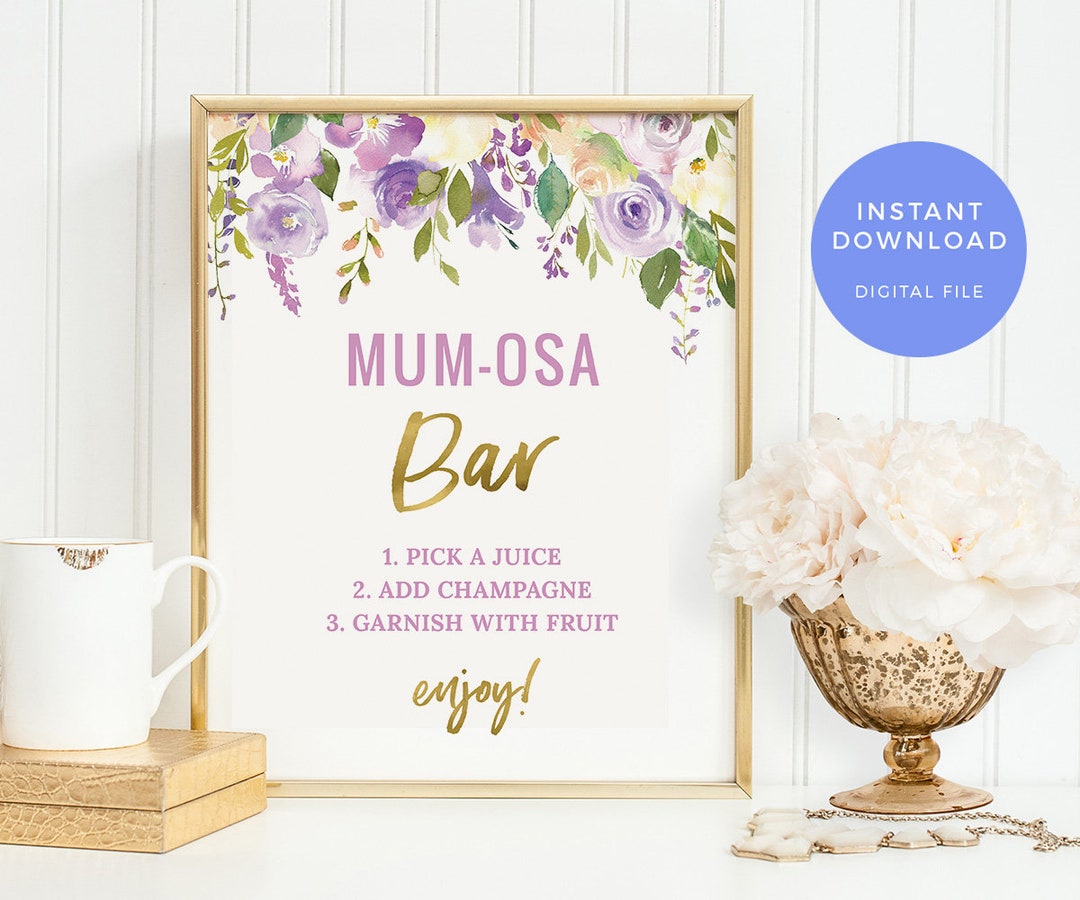 Mumosa Sign PRINTABLE. Momosa Baby Shower Sign INSTANT DOWNLOAD Purple ...
