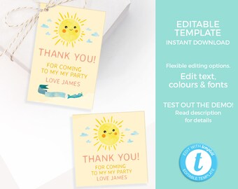 Little sunshine Tag PRINTABLE, Sunshine birthday Tag TEMPLATE, Summer baby shower thank you tag EDITABLE favor tag favour gift tag 1st first