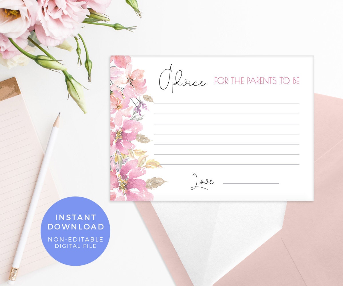 Advice for Parents Card Printable Elegant Floral Baby Shower | Etsy