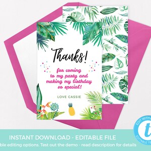 Tropical Gift Tag PRINTABLE Pool Party Thank You Tag - Etsy