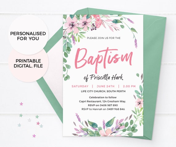 floral baptism invitations girl