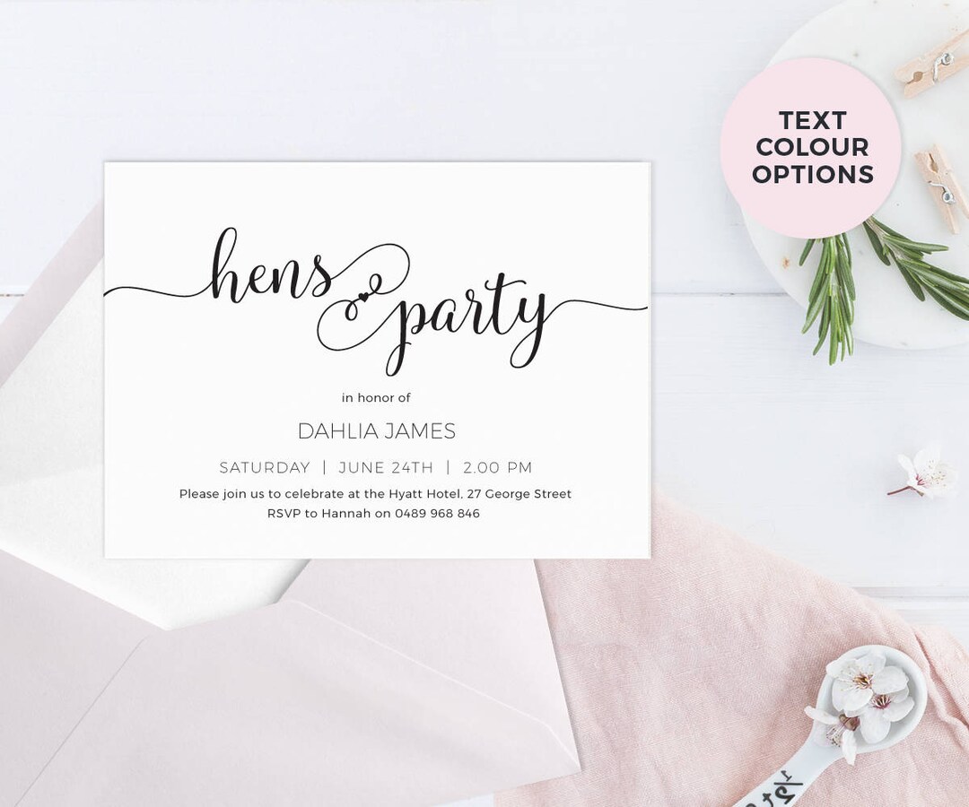 Modern Hens Invitations PRINTABLE Classy Hens Invites Simple Etsy