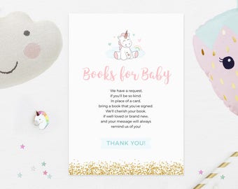 Baby shower book request card, Unicorn Books for Baby, Printable Book request card, Unicorn Baby shower, Unicorn party decor, Unicorn invite