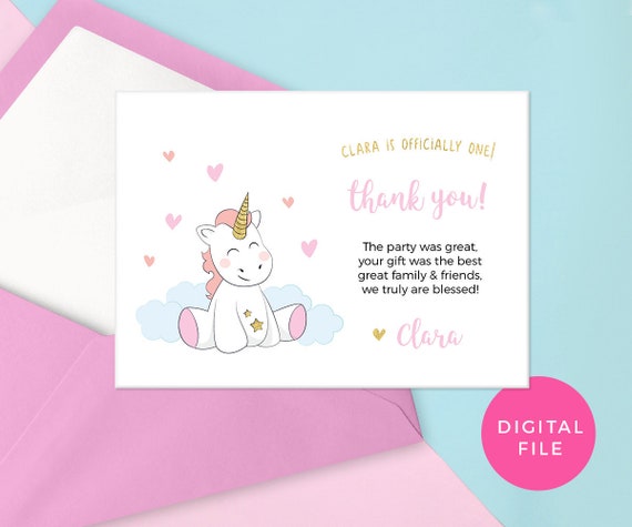 cute unicorn thank you card printable unicorn cards baby etsy