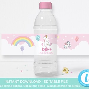 Unicorn Bottle Labels TEMPLATE Unicorn Water PRINTABLES - Etsy