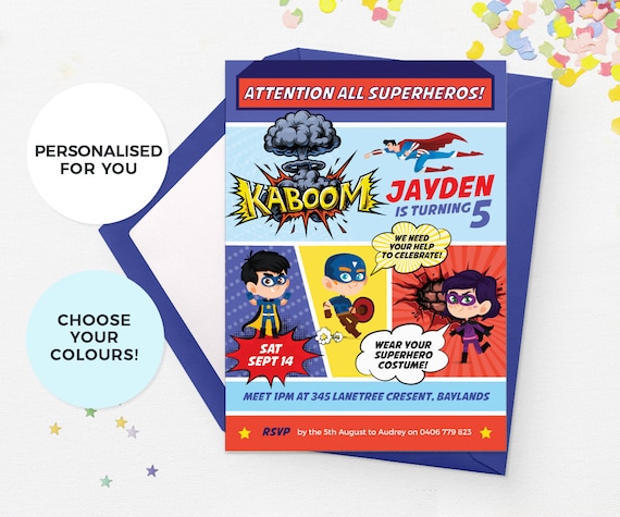 superhero birthday invitations printable superhero invitations etsy