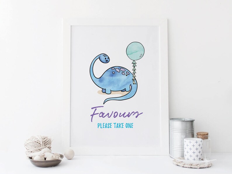 Dinosaur party favours sign, Printable favours sign. Kids birthday favour sign. Kids party favours sign image 1