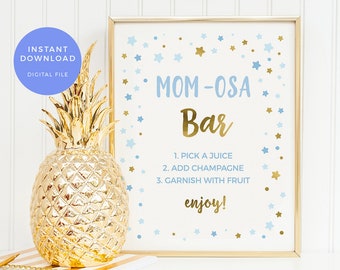 Momosa sign PRINTABLE. Blue Mumosa Baby shower sign INSTANT DOWNLOAD Stars Mimosa bar sign Mom-osa Baby Shower decor, Mum-osa party sign