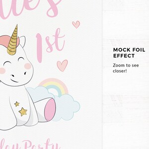 Unicorn invitations EDITABLE, 1st birthday invite INSTANT download, Unicorn birthday invitations, first birthday Unicorn party decorations image 2