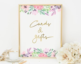Floral Cards and gifts sign PRINTABLE. Baby shower sign INSTANT DOWNLOAD Bridal Shower decorations, Hens party, Bachelorette, birthday sign
