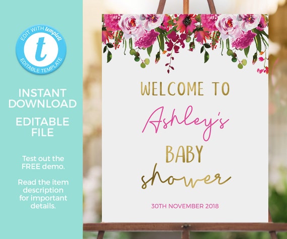 Baby Shower welcome sign PRINTABLE EDITABLE template INSTANT | Etsy