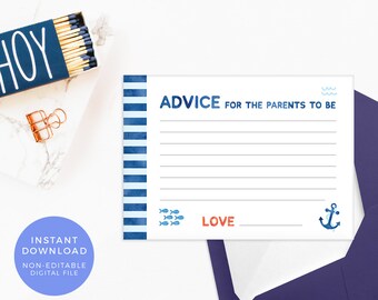 Nautical Advice for the parents INSTANT DOWNLOAD, Under the sea Advice cards, Advice for mom, Mum advice game, Baby Shower game printable