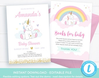 Unicorn baby shower invitations TEMPLATE, EDITABLE Girl baby shower invites PRINTABLE Unicorn baby sprinkle invitation instant download