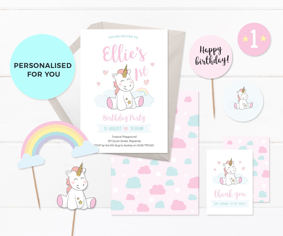 unicorn 1st birthday invitations unicorn invitations etsy
