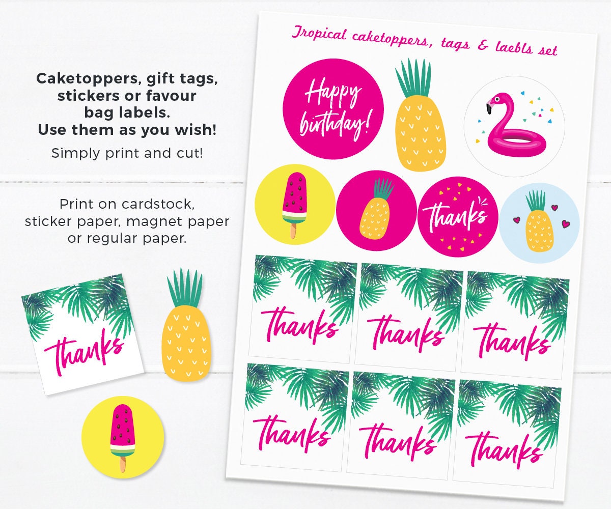 Tropical Gift Tag PRINTABLE Pool Party Thank You Tag | Etsy