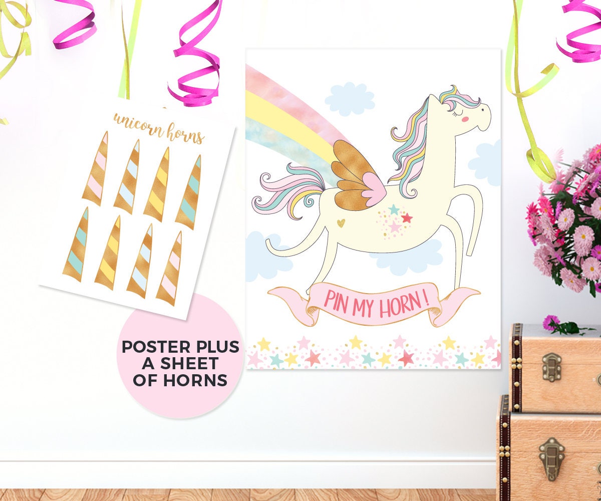 Unicorn Party Games Printable Pin the Horn on the Unicorn - Etsy