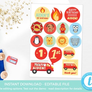 Fire Truck Tags &amp; Toppers Set EDITABLE Template, Fire Engine Labels ...