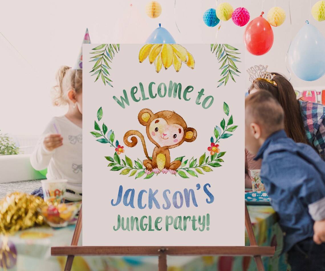 Cheeky Little Monkey Party Backdrop PRINTABLE Monkey Sign - Etsy