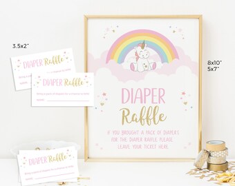 Unicorn Diaper Raffle Ticket Printable, Unicorn Diaper Raffle Sign, Unicorn Baby Shower Game Girl Printable Diaper Raffle Sign Tickets Card