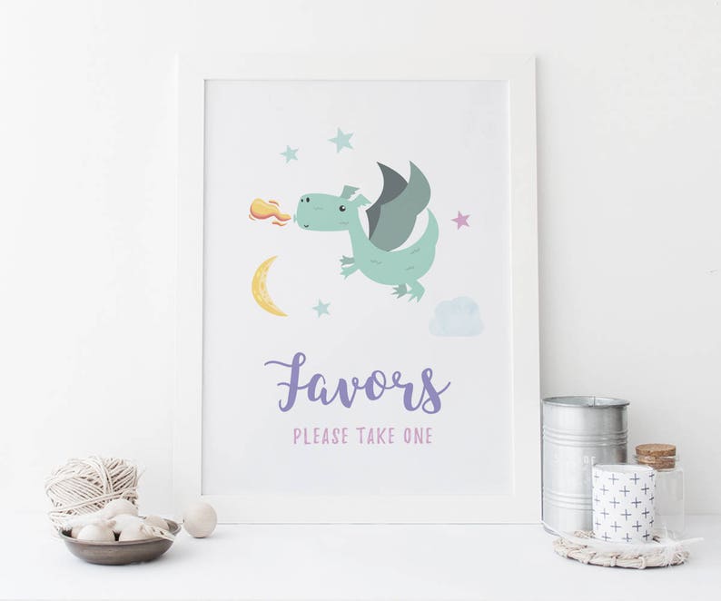 Dragon favors sign, Fairytale favors sign, Printable favors sign Dragon party favors sign Boys birthday favors sign Kid party favors sign image 1