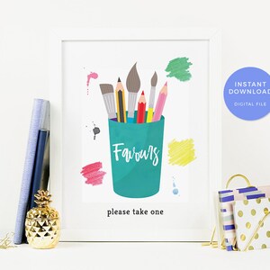 Art party favours sign, Art favours sign, Painting favours sign Birthday party favours sign Boys birthday favours sign Kid party favor sign image 1