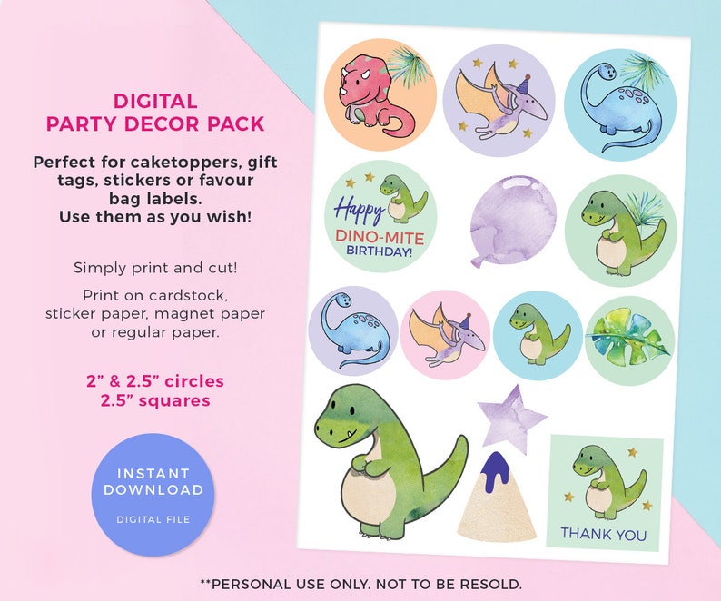 Dinosaur party labels, Printable Dinosaur cake toppers, Dinosaur cupcake topper Dinosaur labels Dinosaur favour bag labels Dinosaur birthday image 2