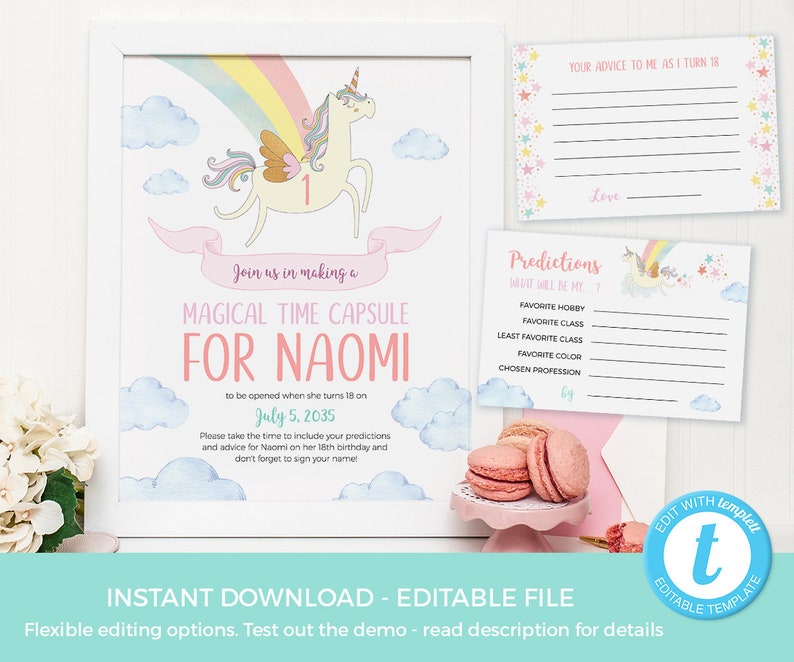 First Birthday Time Capsule TEMPLATE Unicorn Time Capsule - Etsy